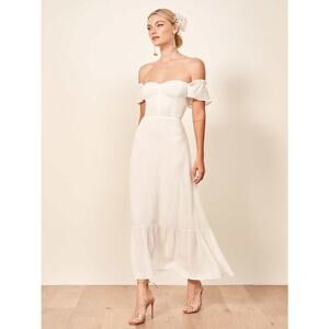 Reformation Ivory Butterfly Off The Shoulder Wedding Midi Dress Size 2